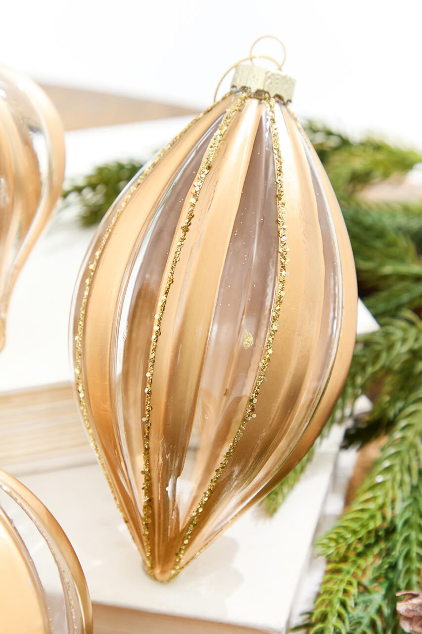 3.5" - 4.5" Gold & White Striped Glass Ornament