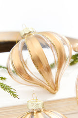 3.5" - 4.5" Gold & White Striped Glass Ornament