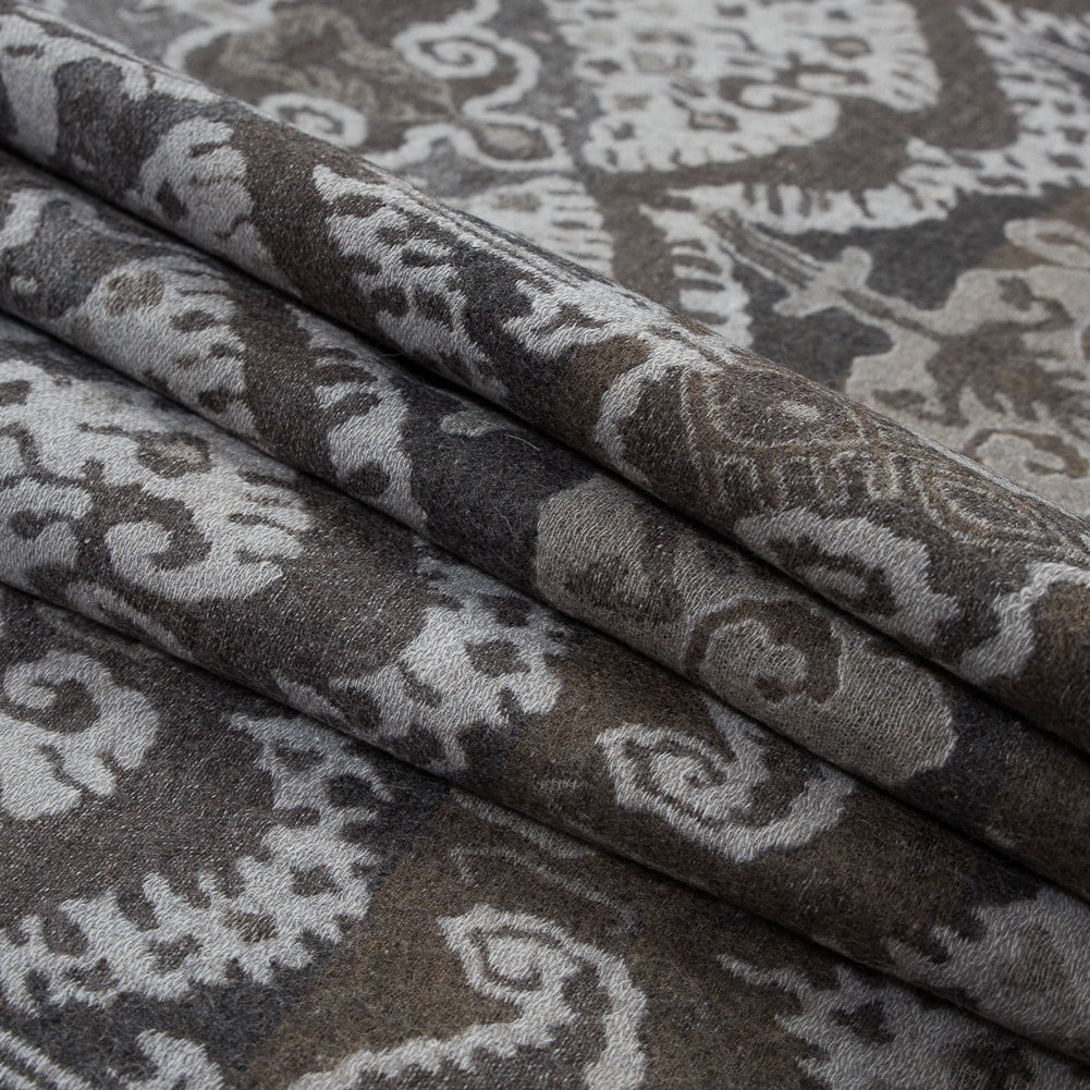 Gray Tribal Damask Wool Woven
