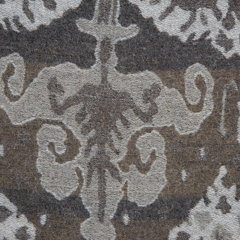 Gray Tribal Damask Wool Woven