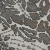 Metallic Silver and Beige Abstract Embroidery on Beige Mesh