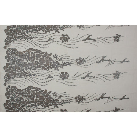 Metallic Silver and Beige Abstract Embroidery on Beige Mesh