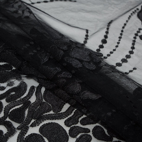 Black Abstract Embroidery on Black Mesh