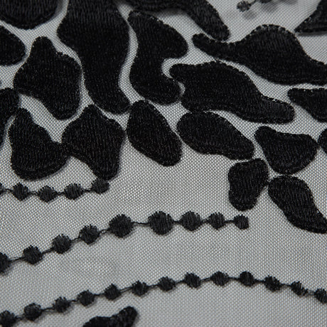 Black Abstract Embroidery on Black Mesh