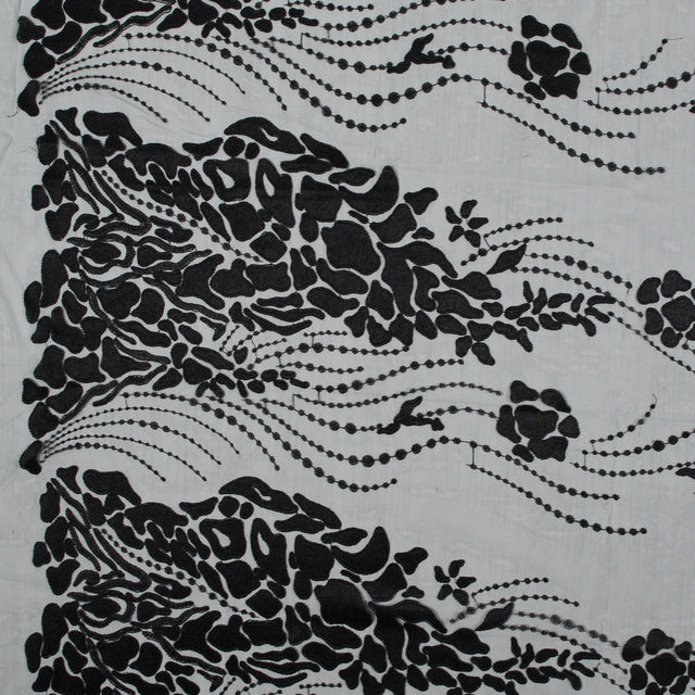 Black Abstract Embroidery on Black Mesh