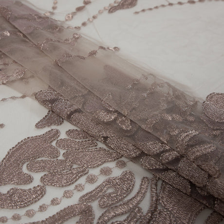 Metallic Mauve Abstract Embroidery on Pink Mesh