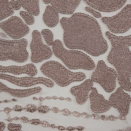 Metallic Mauve Abstract Embroidery on Pink Mesh