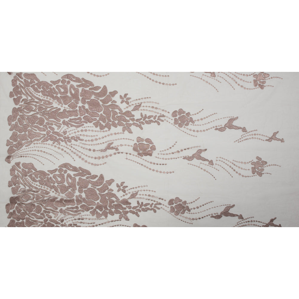 Metallic Mauve Abstract Embroidery on Pink Mesh