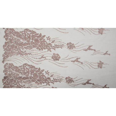 Metallic Mauve Abstract Embroidery on Pink Mesh