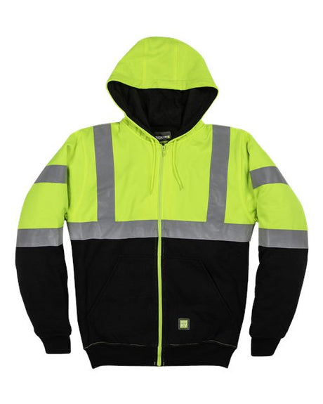 Berne Apparel Men's Hi-Vis Class 3 Color Block Full-Zip Hooded Sweatshirt