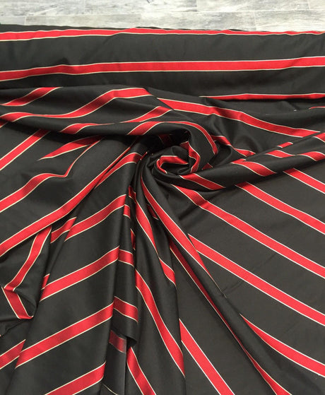 Black Soft Polyester Fabric - Red Stripes, 120" Width (1 Yard)