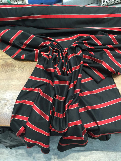 Black Soft Polyester Fabric - Red Stripes, 120" Width (1 Yard)