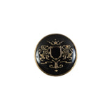 Italian Black and Gold Metal Crest Shank Back Button - 24L/15mm