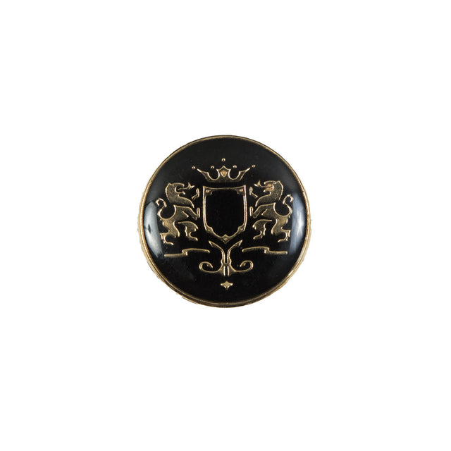 Italian Black and Gold Metal Crest Shank Back Button - 24L/15mm