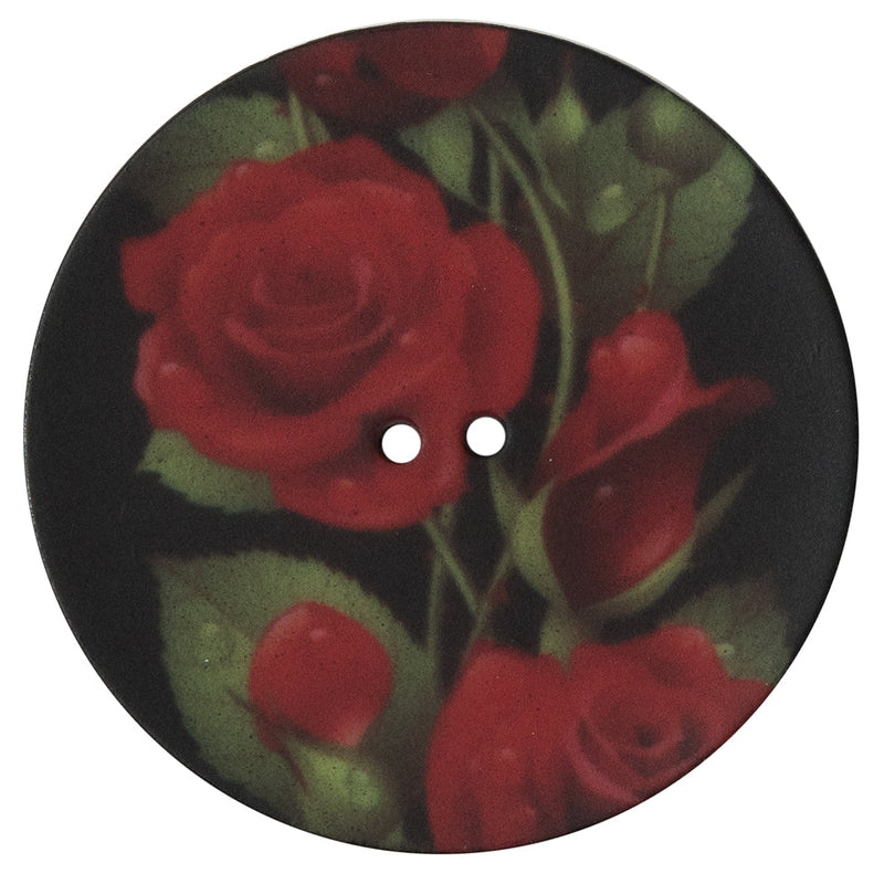 Italian Black Floral Printed 2-Hole Button - 64L/40.5mm