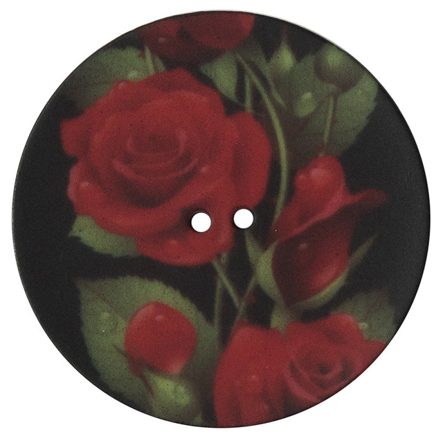 Italian Black Floral Printed 2-Hole Button - 64L/40.5mm