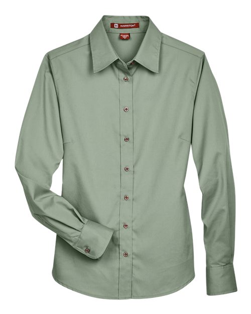 Harriton Women's Easy Blend Long Sleeve Twill Dress Shirt with Stain-Release