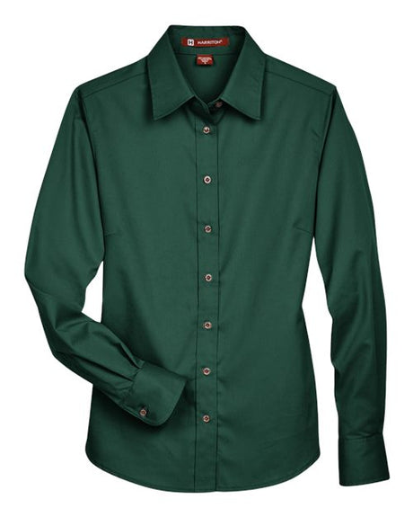 Harriton Women's Easy Blend Long Sleeve Twill Dress Shirt with Stain-Release