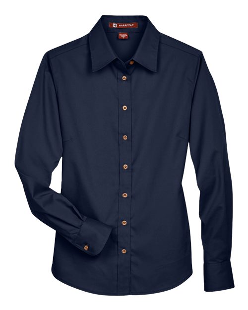 Harriton Women's Easy Blend Long Sleeve Twill Dress Shirt with Stain-Release