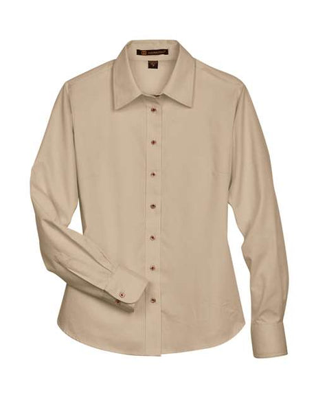 Harriton Women's Easy Blend Long Sleeve Twill Dress Shirt with Stain-Release