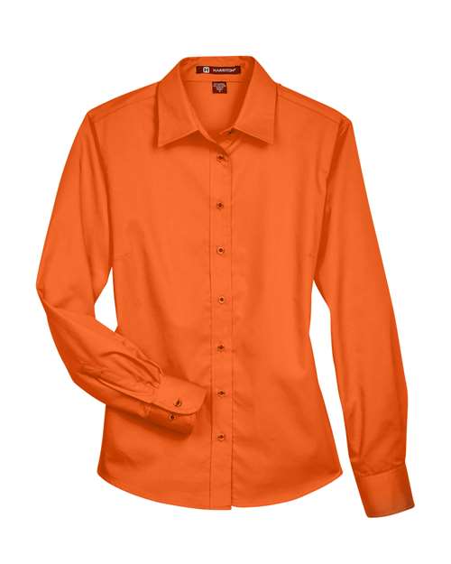 Harriton Women's Easy Blend Long Sleeve Twill Dress Shirt with Stain-Release