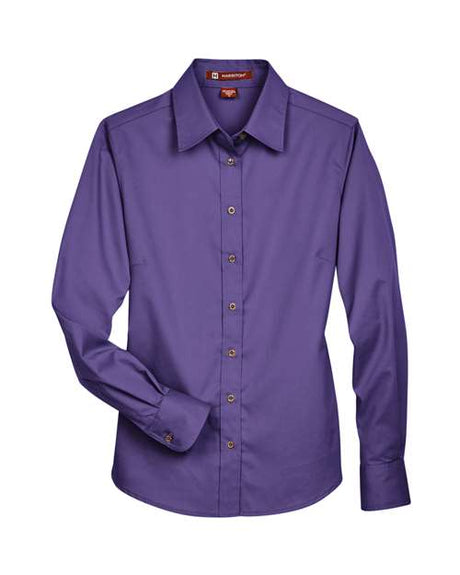 Harriton Women's Easy Blend Long Sleeve Twill Dress Shirt with Stain-Release