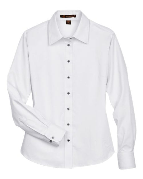 Harriton Women's Easy Blend Long Sleeve Twill Dress Shirt with Stain-Release