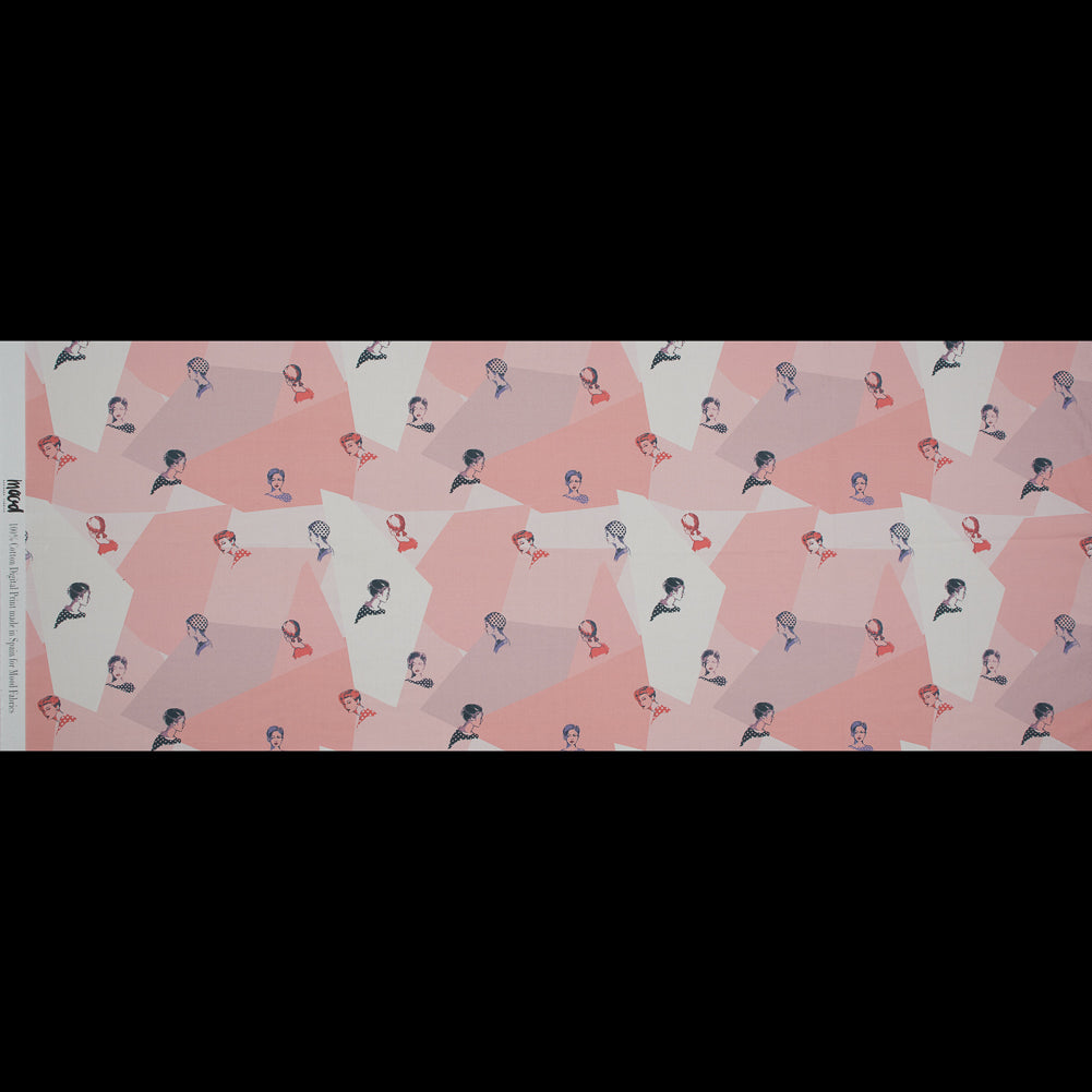 Cotton Poplin - Pink and Blue Faces on Geometrics - Les Femmes en Pois Print - Mood Exclusive Avenable Collection