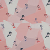Cotton Poplin - Pink and Blue Faces on Geometrics - Les Femmes en Pois Print - Mood Exclusive Avenable Collection