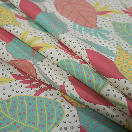 Cotton Poplin - White and Green Leaves and Dots - Botanique a La Discotheque Print - Mood Exclusive Avenable Collection