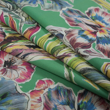 Cotton Poplin - Kelly Green Floral - Creativite Epanouie Print - Mood Exclusive Avenable Collection
