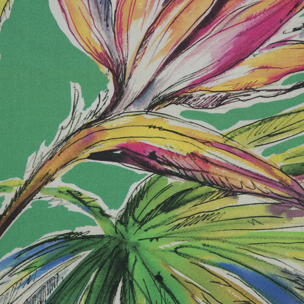 Cotton Poplin - Kelly Green Floral - Creativite Epanouie Print - Mood Exclusive Avenable Collection