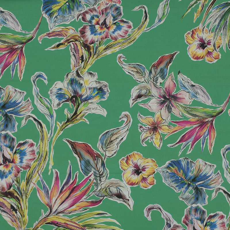 Cotton Poplin - Kelly Green Floral - Creativite Epanouie Print - Mood Exclusive Avenable Collection