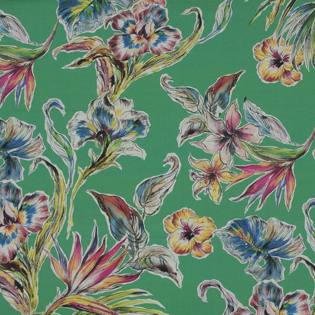 Cotton Poplin - Kelly Green Floral - Creativite Epanouie Print - Mood Exclusive Avenable Collection