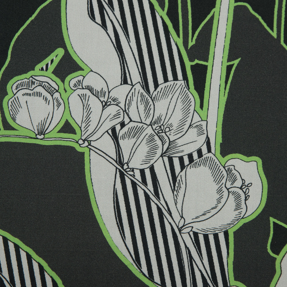 Cotton Poplin - Green Striped Flowers - Fleurs en Vert Print - Mood Exclusive Avenable Collection