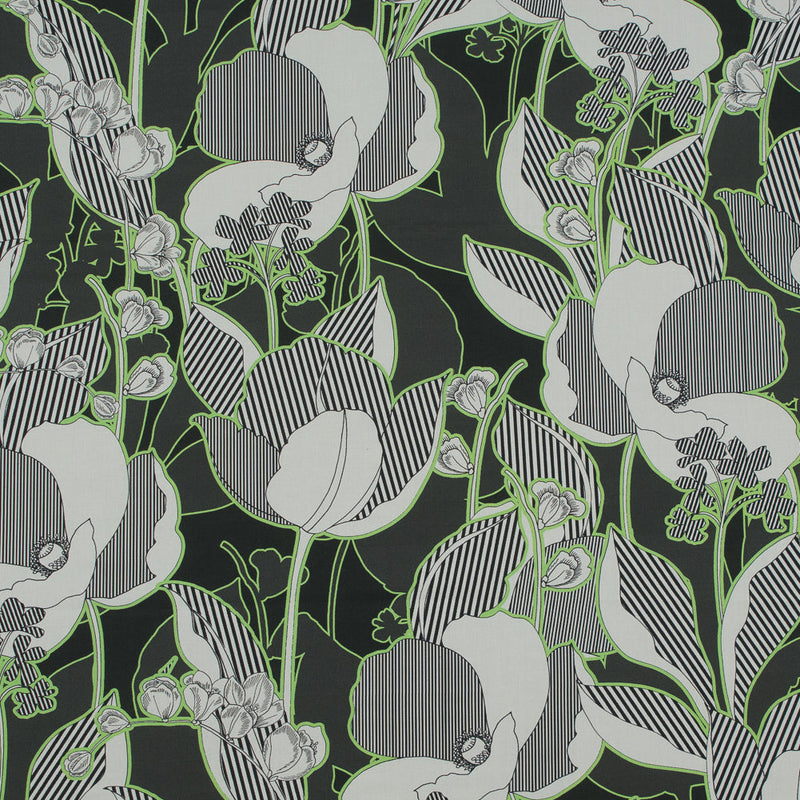 Cotton Poplin - Green Striped Flowers - Fleurs en Vert Print - Mood Exclusive Avenable Collection