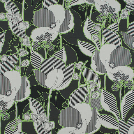Cotton Poplin - Green Striped Flowers - Fleurs en Vert Print - Mood Exclusive Avenable Collection