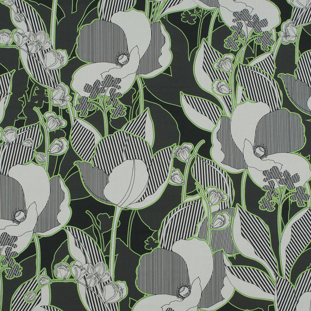Cotton Poplin - Green Striped Flowers - Fleurs en Vert Print - Mood Exclusive Avenable Collection