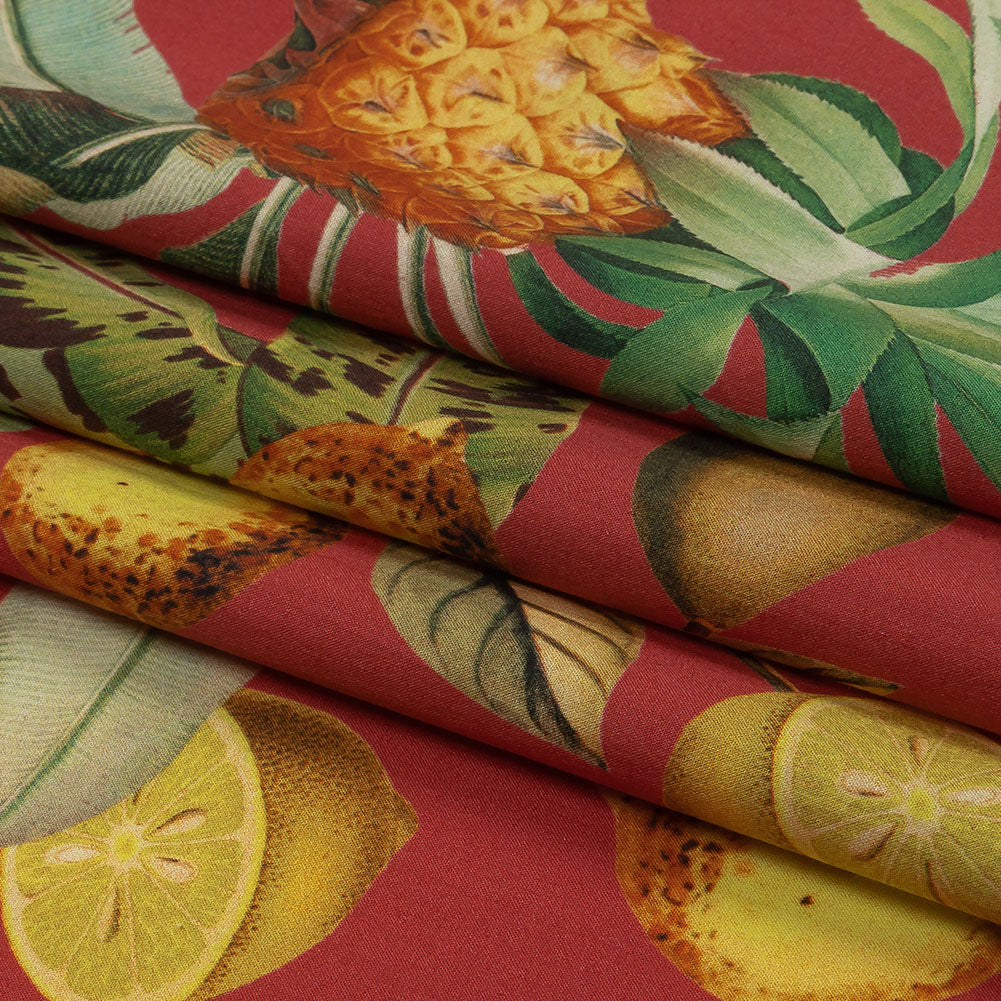 Cotton Poplin - Red and Yellow Leaves and Fruit - Girl from Ipanema Print - Mood Exclusive Avenable Collection