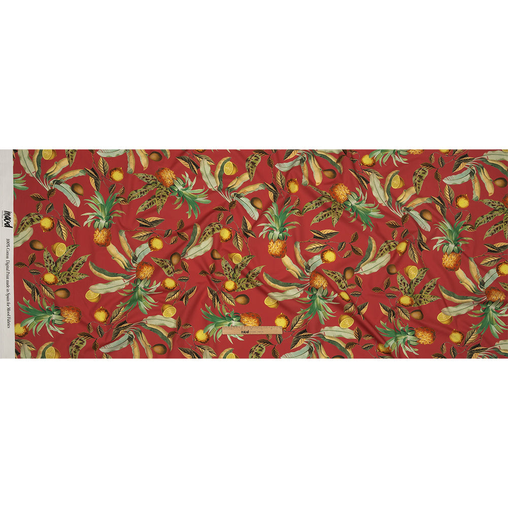 Cotton Poplin - Red and Yellow Leaves and Fruit - Girl from Ipanema Print - Mood Exclusive Avenable Collection