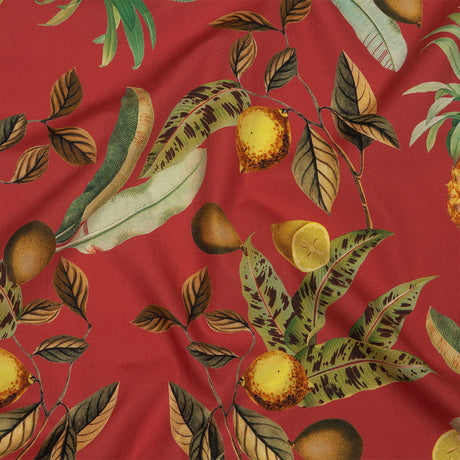 Cotton Poplin - Red and Yellow Leaves and Fruit - Girl from Ipanema Print - Mood Exclusive Avenable Collection
