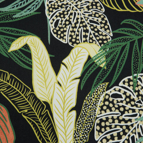 Stretch Cotton Sateen - Black and Green Leaves - Tropikaj Lumoj Print - Mood Exclusive Avenable Collection