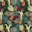 Stretch Cotton Sateen - Black and Green Leaves - Tropikaj Lumoj Print - Mood Exclusive Avenable Collection