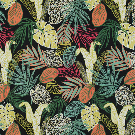 Stretch Cotton Sateen - Black and Green Leaves - Tropikaj Lumoj Print - Mood Exclusive Avenable Collection