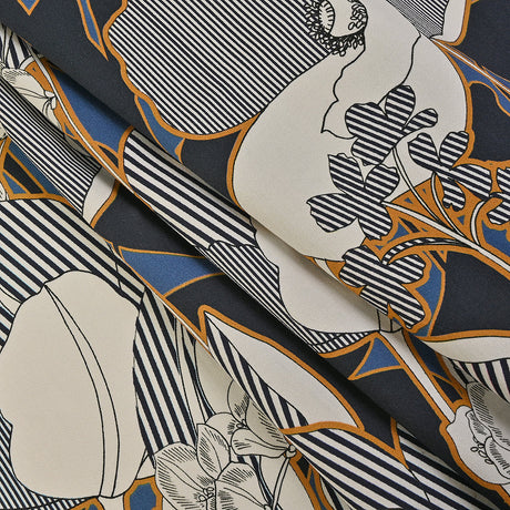 Mood Exclusive Fleurs de Nuit Navy and Mustard Stretch Cotton Sateen