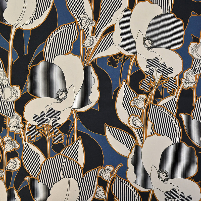 Mood Exclusive Fleurs de Nuit Navy and Mustard Stretch Cotton Sateen