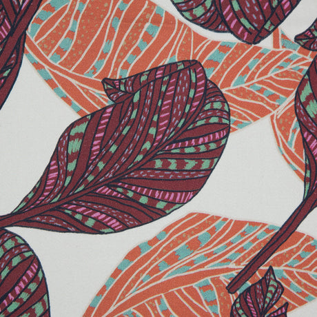 Stretch Cotton Sateen - Peach and Plum Feathers or Leaves - Bright Dead Things Print - Mood Exclusive Avenable Collection