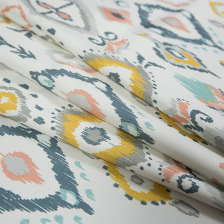 Stretch Cotton Sateen - Off-White, Blue and Yellow Ikat Diamonds - Amo de Grandeco Print - Mood Exclusive Avenable Collection