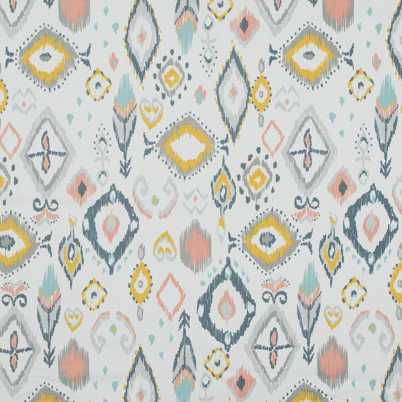 Stretch Cotton Sateen - Off-White, Blue and Yellow Ikat Diamonds - Amo de Grandeco Print - Mood Exclusive Avenable Collection