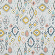 Stretch Cotton Sateen - Off-White, Blue and Yellow Ikat Diamonds - Amo de Grandeco Print - Mood Exclusive Avenable Collection